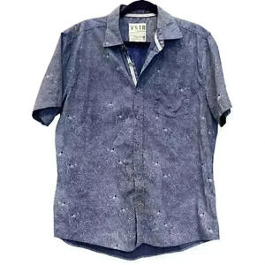 VSTR Premium 100 % Cotton Size L Button Down Shirt Wolf‎ Design Animal Print